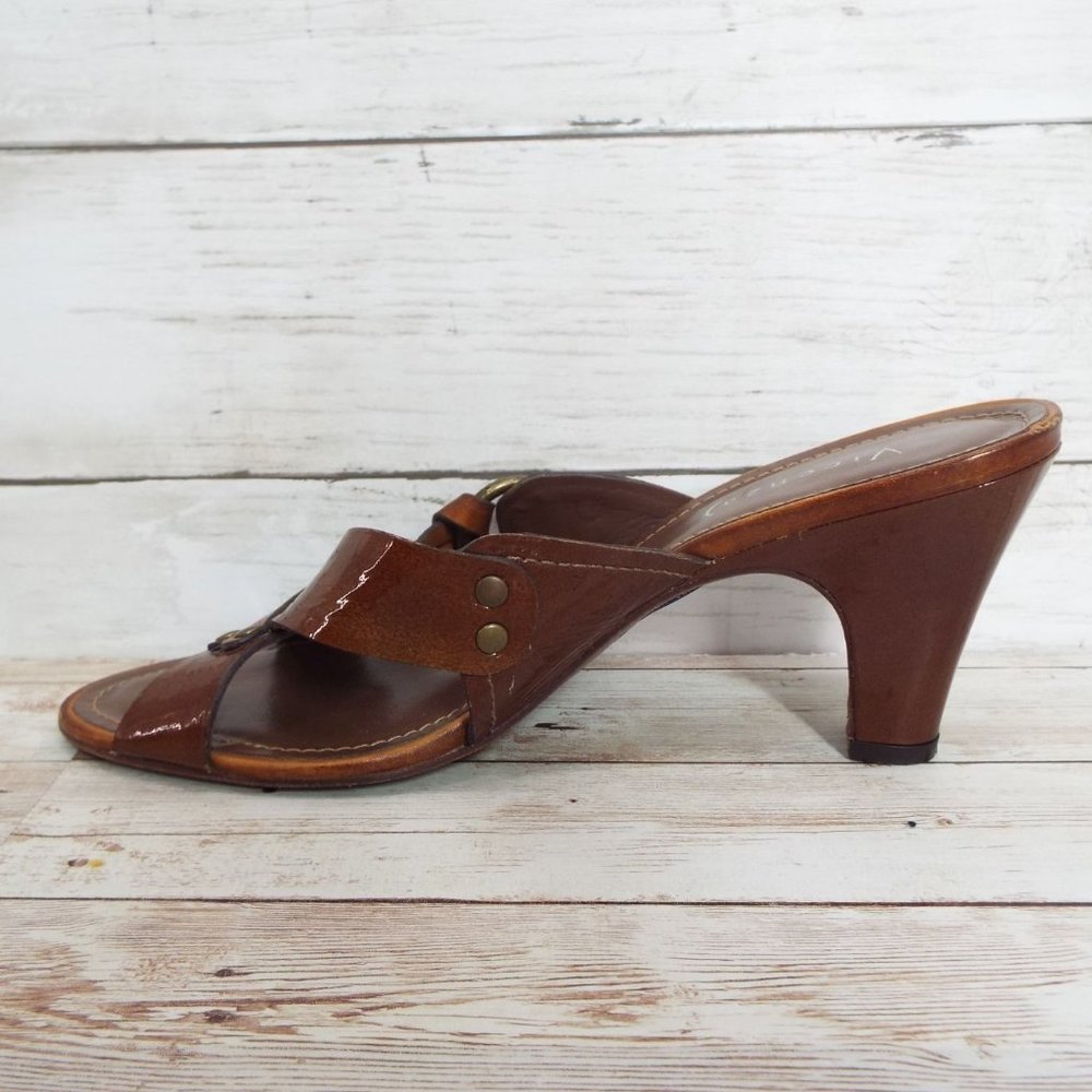 Vicenza Brown Leather Carmen Heeled Mule Sandals Size 39 - Picture 10 of 14